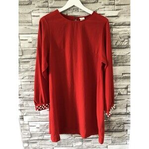 H&M Dress Women’s 6 Pearl Embellished Cuffs A Line Button Evening Classy